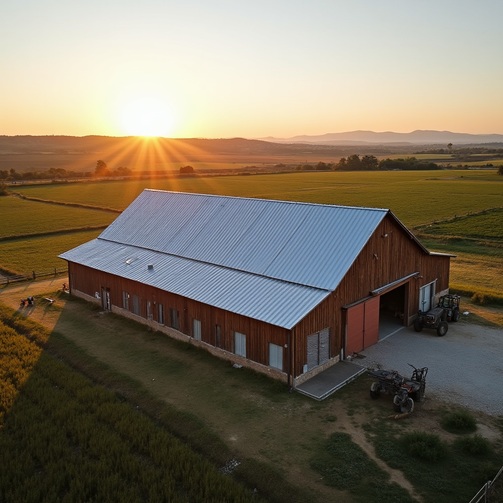 Agricultural barn with new roof prepared for solar panel installation