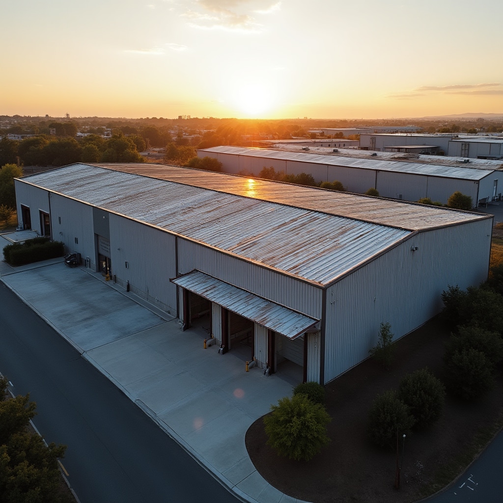 Industrial warehouse with metal roof