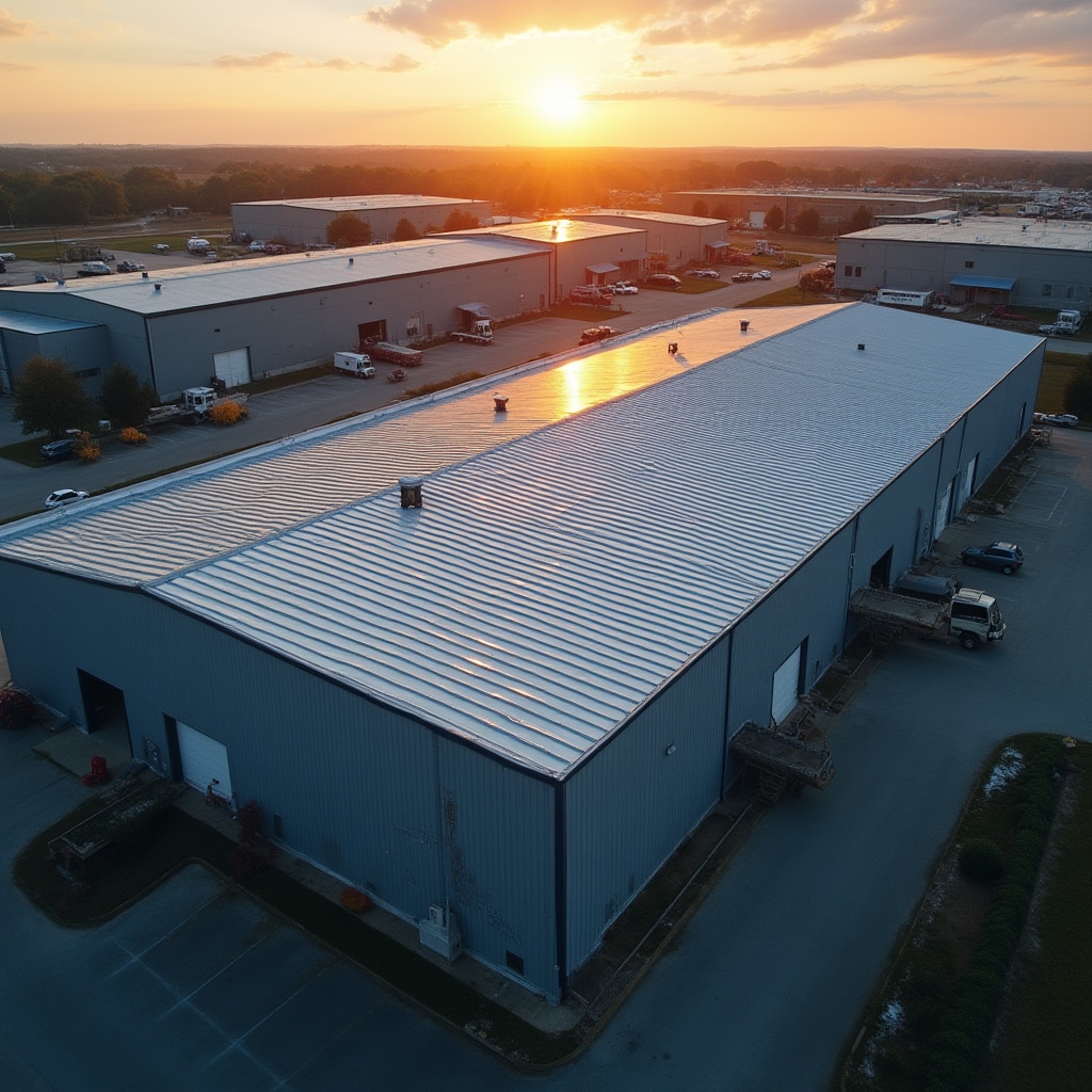 Manufacturing facility with newly completed roof ready for solar installation