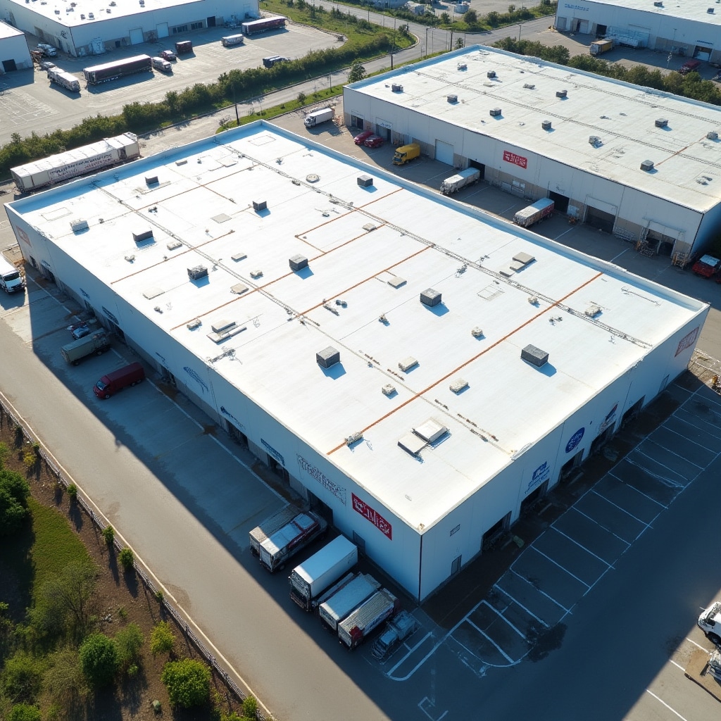 Distribution warehouse with prepared roof surface for solar panels